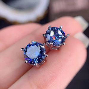 Charm Yulem Super Flash 2 Karat blauer Moissanit-Ohrring hat den Diamanttest bestanden, S Sier-Schmuck, Hochzeit, Party, Geburtstag, Geschenk