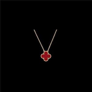 ORIGINAL 1TO1 VAN C-A ​​GRASS FOLE LEAF HIGH EDITION Lucky Flower ClaVicle Necklace Female Red Chalcedony 18K Rose Goldbx87