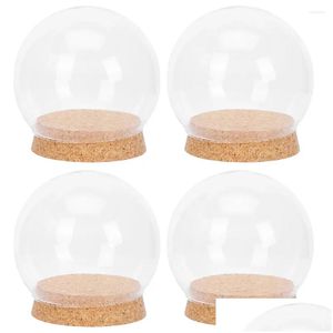 Vases Cloche Glass Dome Lights Wood Base Globe Terrarium Jar Eternal Flower Er Holder Ornament Drop Delivery Otguf