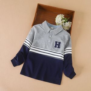 Polo pour enfants printemps automne enfants col rabattu hauts à rayures chemise d'école pour garçons 5-12 ans 240118