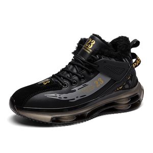 High-top Basketball Running Shoes Men Autumn Winter New Leather Noodles With Velvet Sports Trainers Increase Leisure Daddy Sneakers For Man Low Price C006
