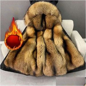 Men'S Fur & Faux Fur Artificial Mink Fur Jacket Men Parkas Winter Coat Thicken Warm Mid-Long Faux Overcoat Fashion P Outerwear E427 24 Otv5J