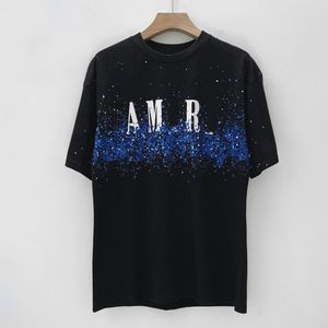 Mens T Shirt Yaz Çift Çok Molor Nakış Harfleri Gevşek Yuvarlak Boyun Pamuk Amr Kısa Mektup Desen Mürettebat Boyun Desen Baskı Klasik Düzenli Stil Gömlek