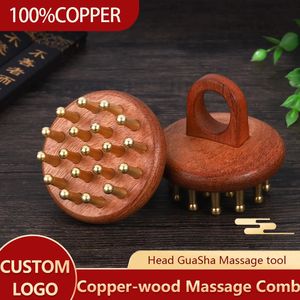 Cabeça meridianos massagem pente de madeira de cobre meridianos fino dente pente agulhamento guasha couro cabeludo relaxar 240119