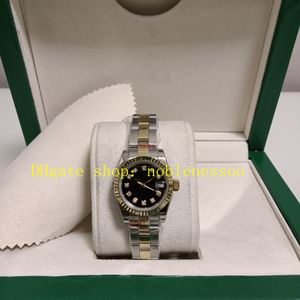 18 Stile con documenti Box Ladies Orologio 904L Acciaio Donne 26mm Black Diamond Bambina scanalata 179174 18K GOLL GOLLO GOLLO TONE 179173 Orologi automatici bracciale