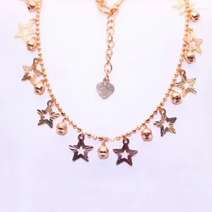 Ожерелья с подвесками из чистого русского фиолетового золота 585 пробы, сверкающее ожерелье с пятиконечной звездой, простое и стильное с 14-каратной цветной костяной цепочкой с замком