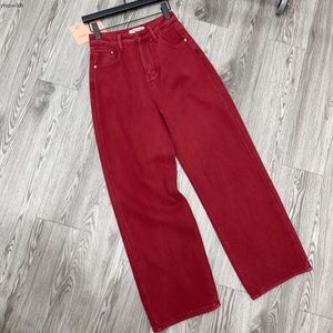 23 Winter Mi * Fallen Letter Embroidered Velvet High Waist New Year Red Denim Wide Leg Pants