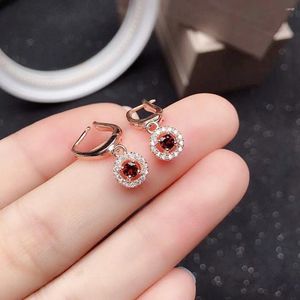 Dangle Küpe Moda Taş Dangler Kız 3mm VVS Sınıf Doğal Garnet Damlası 925 Gümüş Kan Kırmızısı