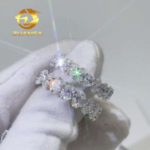 Luxury Hip Hop Fine Jewelry 3*5mm Oval Vvs Moissanite Diamond Cluster Ring 925 Silver Cuban Ring