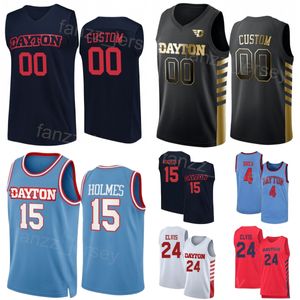 College Dayton Flyers Basketball 15 DaRon Holmes II Jersey Vrouw Jeugd Man 4 Koby Brea 2 Nate Santos 0 Javon Bennett 6 Enoch Cheeks University Zwart Blauw Rood Wit