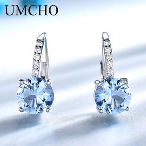 Charm Umcho Solid Sier Takı Yuvarlak Nano Sky Mavi Topaz Clip Küpeler Kadınlar İçin Küpeler Doğum Günü Hediyeleri Takılar Güzel Takılar