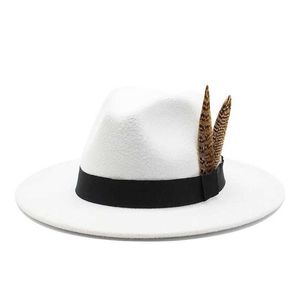 Breda brimhattar hink hattar ozyc vinter fedoras hatt män kände klassiska jazzhattar Floppy Women Casual Fedora Panama Cap för White Party 59-61CM 240125