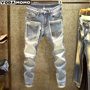 men denim jeans straight worn hole Europe and America classic old pants pantalones hombre y2k streetwear cargo 240124