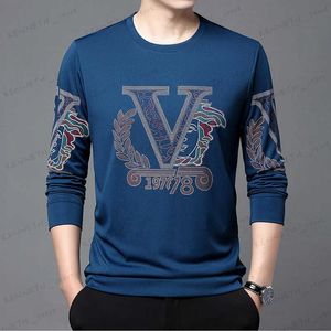 Męskie koszulki Wysokiej klasy modna koszulka drukowania 2023 Spring/Autumn Designer Casual Long Sleeve za okrągły szyjka T-shirt Men Ubranie