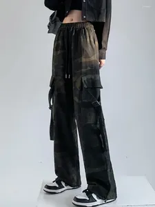 Kadın Pantolon Kamuflaj Kargo Kadınlar Sokak Giyim Çizme Yüksek Belli Y2K Geniş Bacak Bahar Moda Tam Uzunluk Düz Pantolon