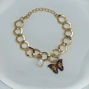 Link Bracelets Jewelry Earring Colored Butterfly Gold Bracelet Retro Hip-hop Ins Niche Design Female Sweet And Cool Style