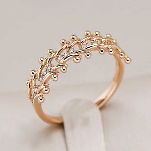Band Rings Kienl Trend 585 Rose Gold Color Ethnic Bride Ring for Women Unique Vintage Natural Zircon Glossy Metal Flower Ring Daily Jewelry 240125