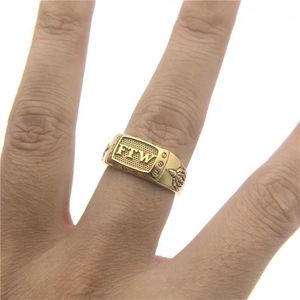 Anéis de banda Sólidos FTW Anel de Aço Inoxidável Retro Punk Biker Dourado Preto Médio Dedo Partido Unisex Anel Tamanho 7-13 240125