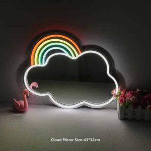 LED Neon Sign Sunset Rainbow Cloud Light Neon Sign Mirror Led Night Lights For Party Art Wall Decor Home Bedroom Decoration Makeup Lamp USB YQ240126