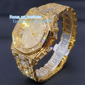 KVC Nova Moda Bling Estilo Masculino Aço Inoxidável Hip Hop Cubano CZ Diamante Jóias Link Watch