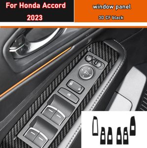 Estilo do carro preto decalque de carbono botão elevador da janela do carro interruptor painel capa guarnição adesivo 4 pçs/set para honda accord 2023