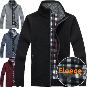 Vinter tjocka mäns stickade tröja kappa långärmad cardigan fleece full zip manlig kausal plus storlek kläder för hösten 240124