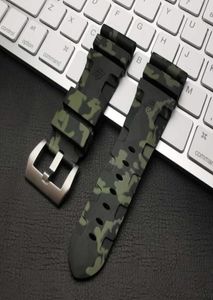 Märke 24mm 26mm Silicone Rubber Green Camo Watch Band Ersätt för Panerai Strap Watch Band Waterproof Watchband Tools H09158388158