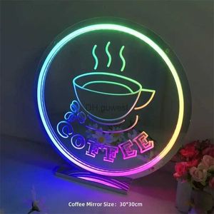 Insegna al neon a LED Insegna al neon per caffè Luce a led per la decorazione del negozio di caffè Specchio al neon colorato Lampada al neon a specchio lampeggiante a colori regolabile multi-modalità YQ240126