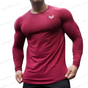 Erkek Tişörtler Sonbahar Pamuk Uzun Kollu T-Shirt Erkekler Spor Sıska Gömlek Spor Salonu Fitness Eğitimi Tee Teps Erkek Vücut Geliştirme Giyim T240126