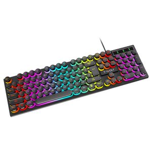 T80 Retro Mechanical Feeling Keyboard USB 104 Keys Rainbow Backlight Waterproof Gaming Round Punk Buttons Keyboard For PC