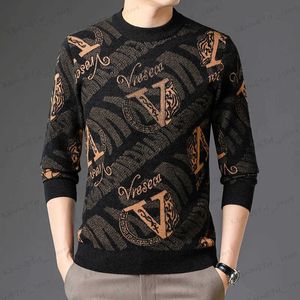 Men's Sweaters Light Luxury Velvet Knitted Pullover 2023 Winter O-Neck Embroidery Print Long Sleeved Korean Designer Warm Sweater Mens Clothing T240126