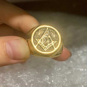 Band Rings Herr Free Mason Freemasonry Gold Plated rostfritt stål Masonic Symbol Ring 240125