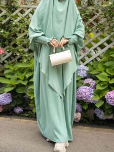 Ubranie etniczne Eid 1 warstwa długą khimar z sukienką 2 -częściowe zestawy Niqab Ramadan modlitewne odzież muzułmańskie kobiety Abaya Musulman Ensembles Hidżab