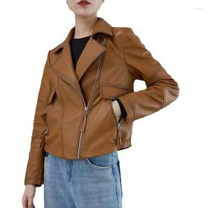 Women's Leather Spring Sheepskin Genuine Coat Short Motorcycle