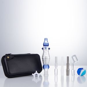 Headshop888 NC036 Spill-proof Dab Rig Glass Bong Smoking Pipes Bag Set 14mm Titanium Ceramic Quartz Nail Clip Dabber Tool Cerca de 6,1 polegadas OD 35mm Tube Bubbler Bongs