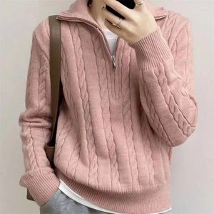 Women's Sweaters 2024 Autumn Oversize Knitted Sweater Women Vintage Pullover Baggy Long Sleeve Zipper Lady Half High Collar Korean