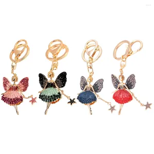 Keychains Angel Girl Design Backpack Key Chain Butterfly Wing Fairy Keychain Rhinestone Dancing Ballet Car Ring