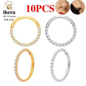 Küpe 10 PCS G23 Titanyum ASTM F136 Yuvarlak Hoop Küpeler CZ Zircon 16G Burun Septum Yüzükler Kadın Kulak Tragus Kıkırdak Piercing Mücevherat