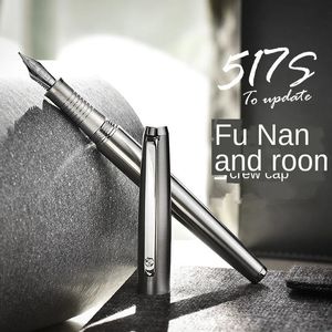 517S HONGDIAN METAL STAINLESSスチールシルバーファウンテンペンEF/F/BENT NIB優秀なライティングギフトインクペンビジネスオフィスホーム240125