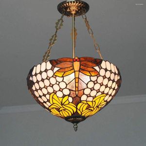 Chandeliers Vintage Dining Room Pendant Hanging Light With 16 Inch Shade Adjustable Stained Glass Ceiling Lamp Fixtures For Restaurant