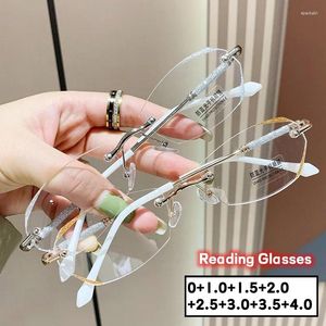 Solglasögon Transparenta läsglasögon för kvinnor Män Rimless Far Sight Presbyopia glasögon Anti-Blue Light Computer Eyewear 0 till 4.0