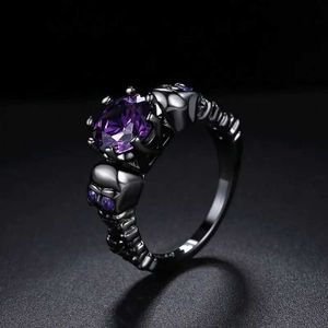 Band Rings Western Vintage Purple Skull Women Rings Punk Hot Sale Zircon Copper Rings For Fashion Jewelry 240125