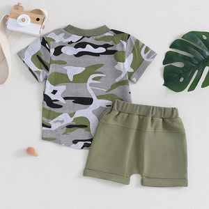 Комплекты одежды, камуфляжный наряд для маленьких мальчиков, детская камуфляжная футболка с короткими рукавами, топ и шорты, комплект летней охотничьей одежды