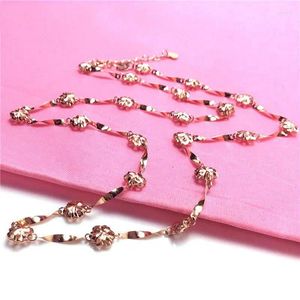 Pendant Necklaces Russia 585 Purple Gold Plated 14k Rose Shiny Petal Set Chain One Piece Necklace Fashion Exquisite Design Jewelry Style