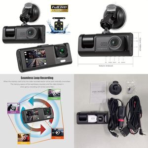 Carro dvr triplo gravador de gravação imagem reversa visão noturna luz preenchimento 1080p lente entrega gota otict