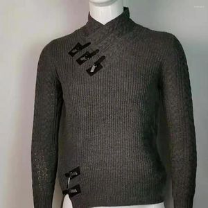 Herrtröjor 2024 Button Turtleneck Twist tröja Male Autumn Long Sleeve Slim Fit Pullover Solid Color Tops