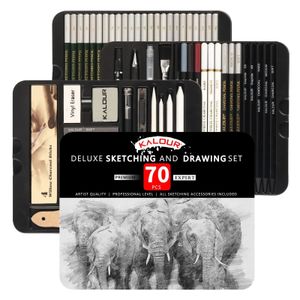 Professional 70st Ritning Sketch Pencil Set Metal Box Trämålning Artist Kit Graphite Charcoal Stick Art Nybörjare leveranser 240123