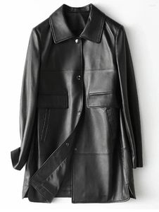 Women's Leather 2024 Ladies Mid-length Sheepskin Clothing Natural Lambskin Soft Feel Coat Genuine Casual Coats