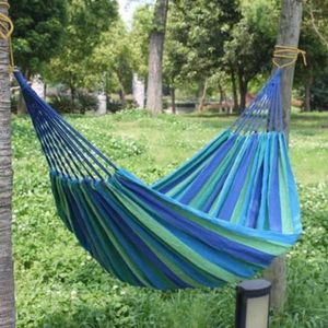 Camp Furniture 280X80cm 2 Persons Striped Hammock Outdoor Leisure Bed Thickened Canvas Hanging Sleeping Swing For Camping Hunting