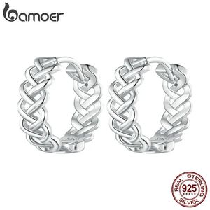 Örhängen Bamoer 925 Sterling Silver Hollowedout Mönster öronspännen Interväv Twisted Hoop örhängen för kvinnor mode fina smycken